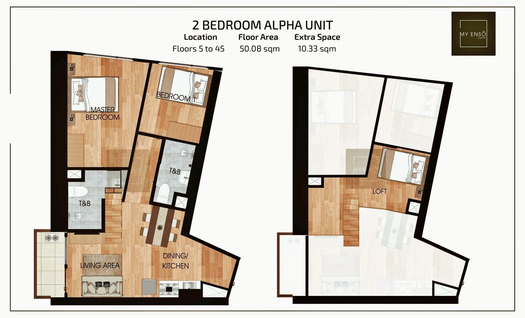 2-bedroom Alpha floor plan